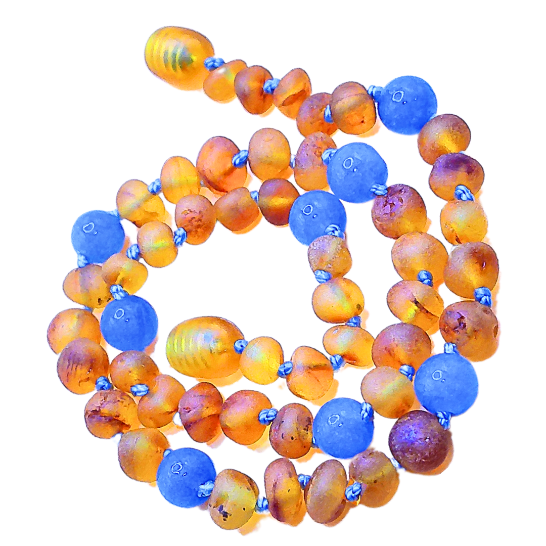 Bernsteinkette mit Aquamarin